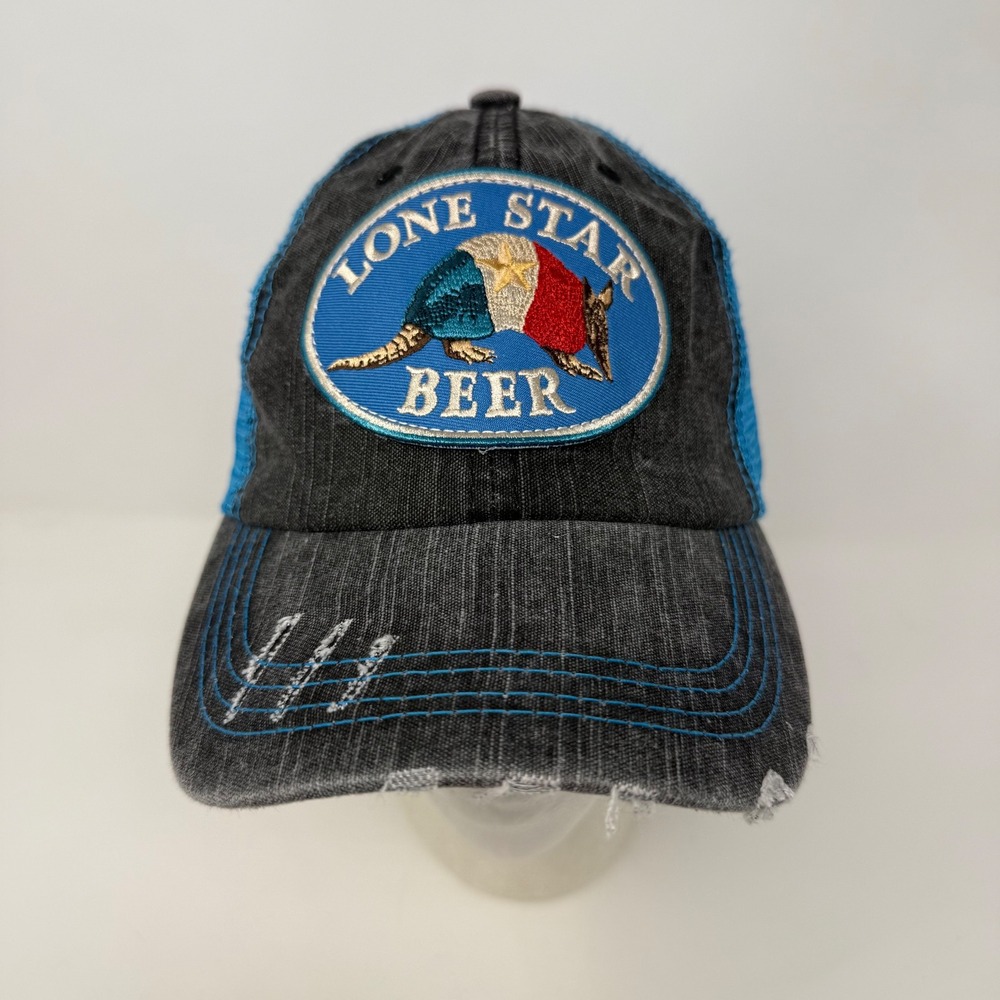 Lone Star Beer Armadillo Trucker Hat Blue Mesh Distressed Baseball Cap Strapback